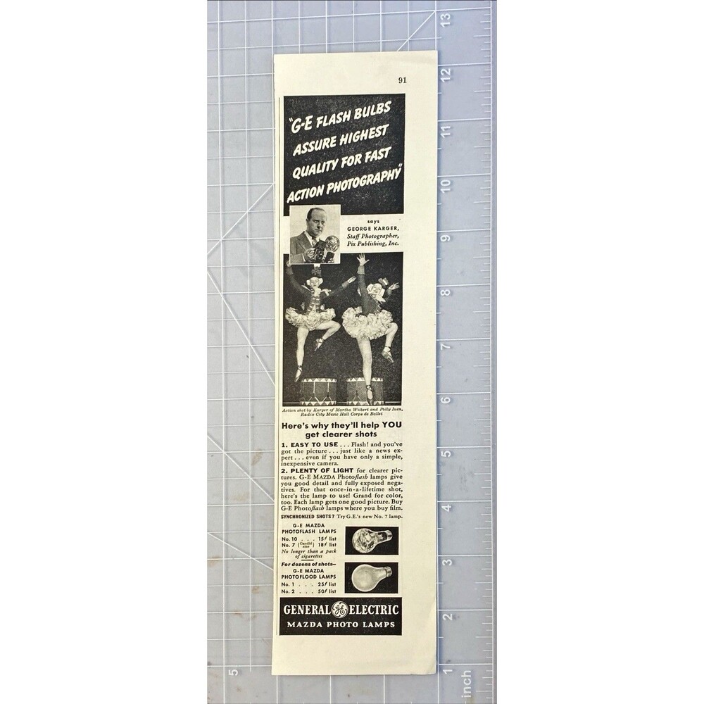 General Electric Flash Bulbs:Women Dressed as Drummer Boys Dancing Print Ad 1938